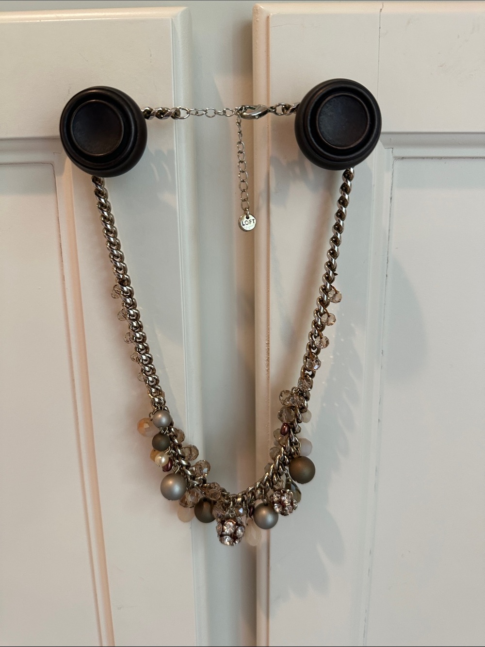 LOFT Silver-Tone Beaded Chain Necklace - Gray